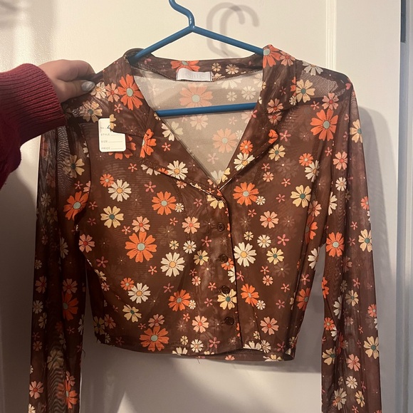 ISALIS Mesh floral crop top longsleeve - Picture 1 of 3